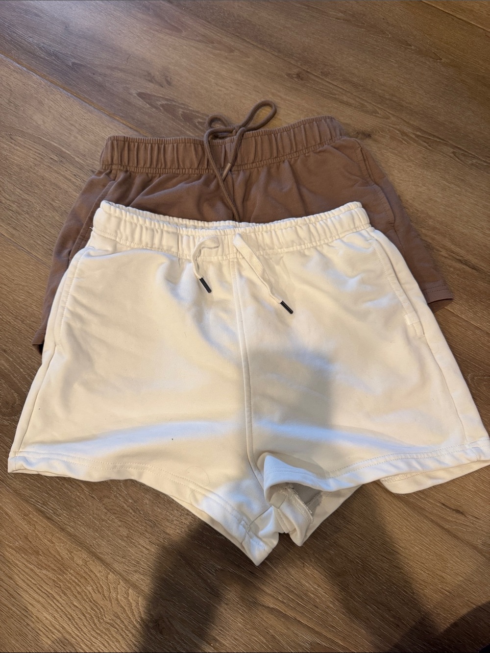 Casual Drawstring Lounge Shorts - White and Brown